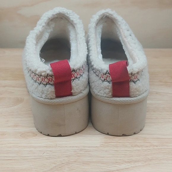 Platform embroidered braided Sherpa slip-on mules shoes ivory cream size 6 Boho - Picture 9 of 11
